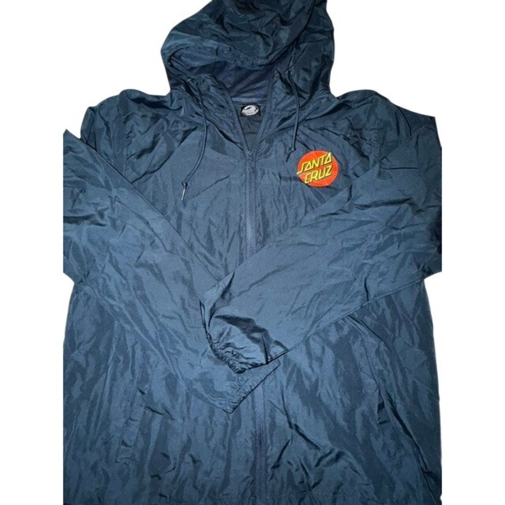 Santa Cruz Skateboards Men XL Black Hooded Windbreaker Jacket Dot Logo